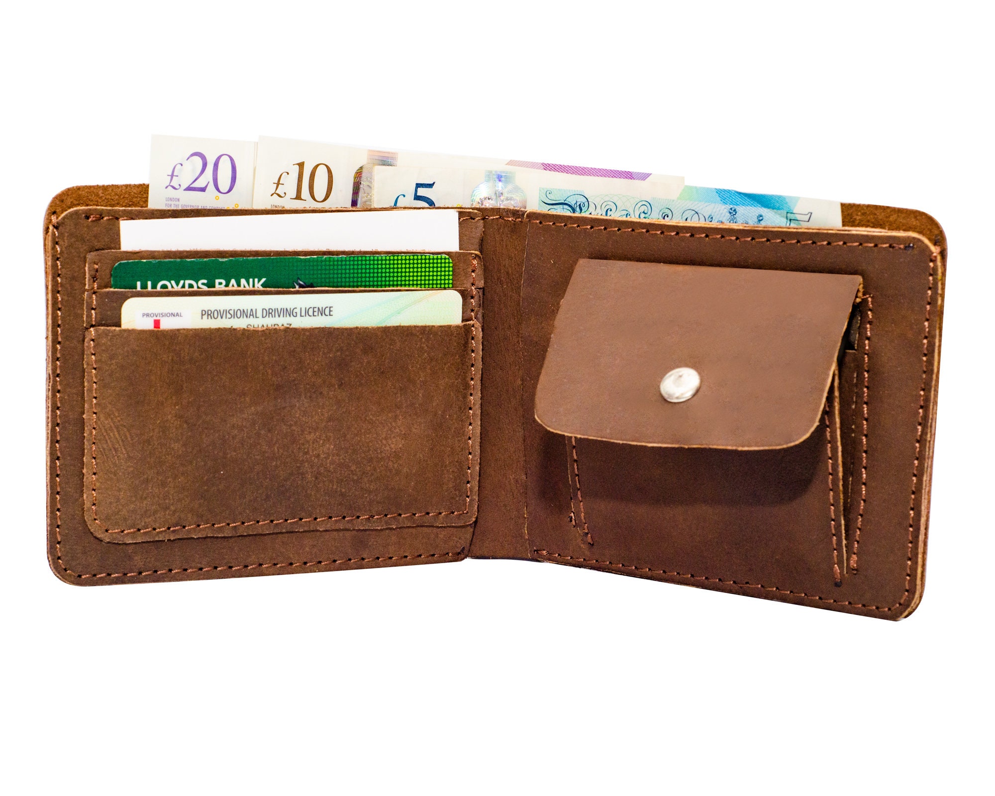 Leather Wallet with Coin Button Compartment Pocket Genuine Etsy