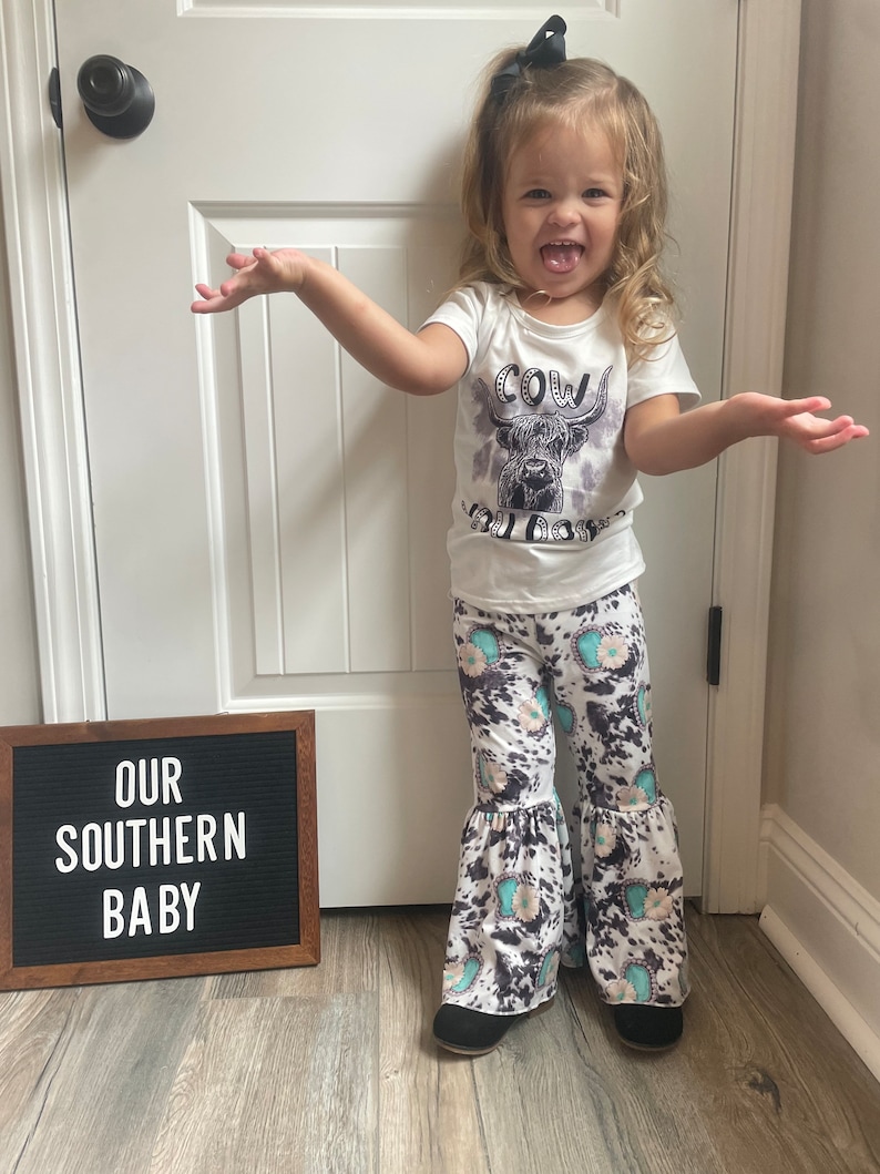 Cow Baby Outfit Cow Print Bell Bottoms Baby Full Outfit Set Etsy