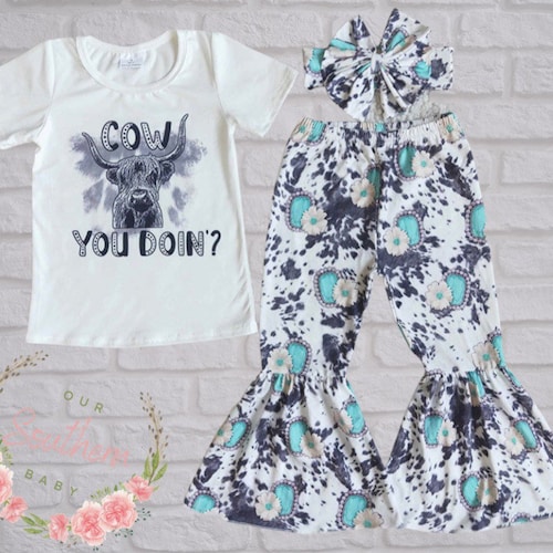 Cow Baby Outfit Cow Print Bell Bottoms Baby Full Outfit Set Etsy