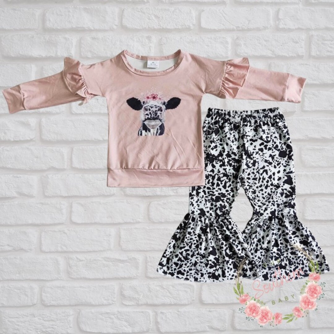 Cow Print Baby Outfit Cow Print Bell Bottoms Baby Full Etsy