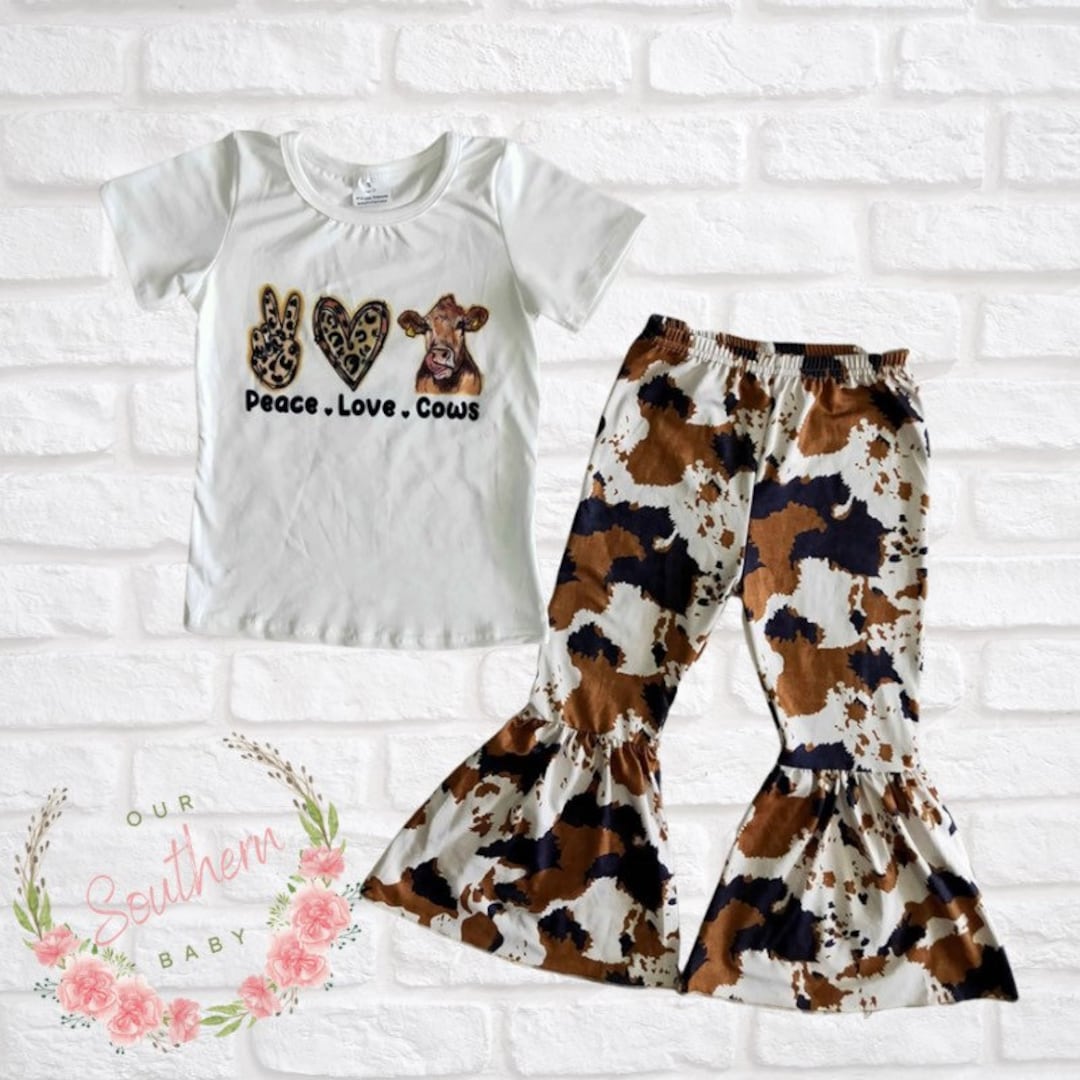 Cow Print Baby Outfit, Cow Print Bell Bottoms, Baby Full Outfit Set