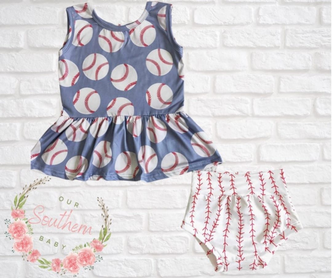 Baby Baseball Outfit, Girls Baseball Outfit, Baseball Bummie Set
