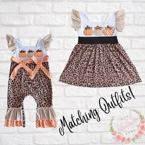 Girls Fall Romper, Pumpkin Embroidered Cheetah Baby Romper, Baby Fall Romper, My First Thanksgiving, Three Pumpkin Romper, Girl Fall Fashion