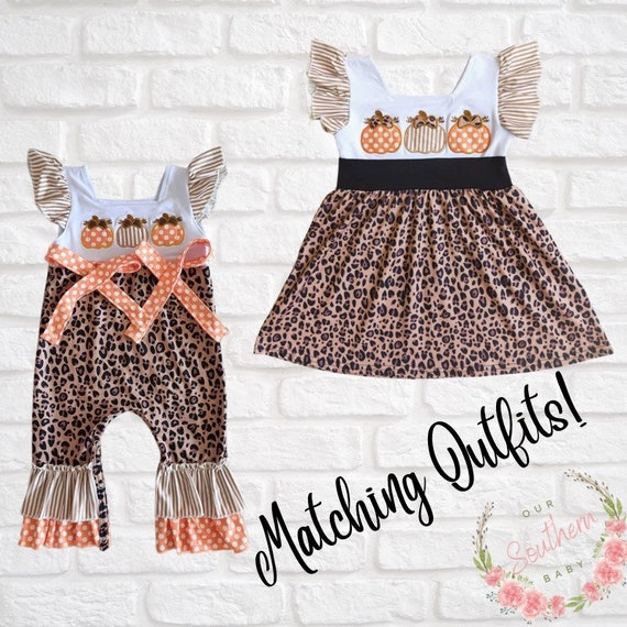 Girls Fall Romper Pumpkin Embroidered Cheetah Baby Romper Etsy