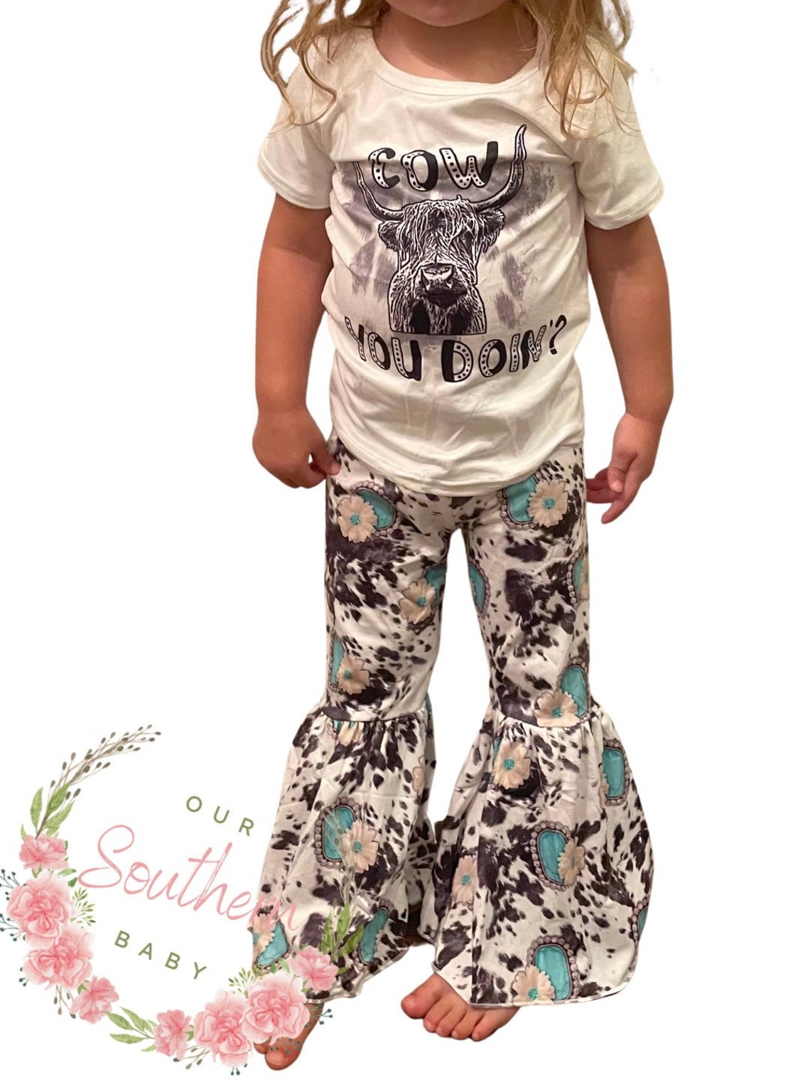Cow Baby Outfit Cow Print Bell Bottoms Baby Full Outfit Set Etsy