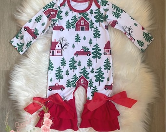 Romper de Noël, Ensemble de tenues de Noël pour bébé, Ensemble complet de tenues pour tout-petits, Vêtements pour bébés à la mode, Tenue de t-shirt Bell Bottoms, Tenue de bébé du Sud