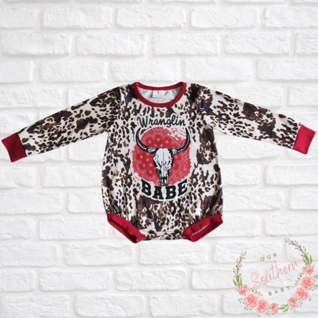 Cow Print Baby Romper, Wranglin Babe, Toddler Full Outfit Set, Trendy