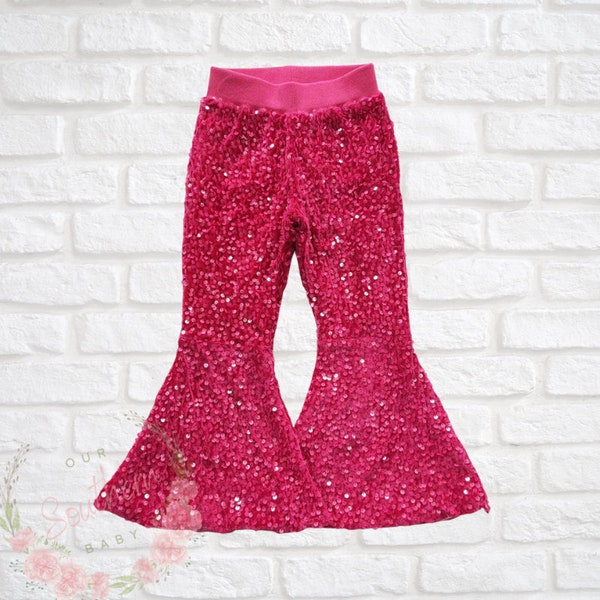 Hot Pink Sequin Pants, Toddler Sequin Pants, Sparkle Bell Bottoms, Birthday Sparkle Pants, Baby Bell Bottoms, Baby Sequin Pants
