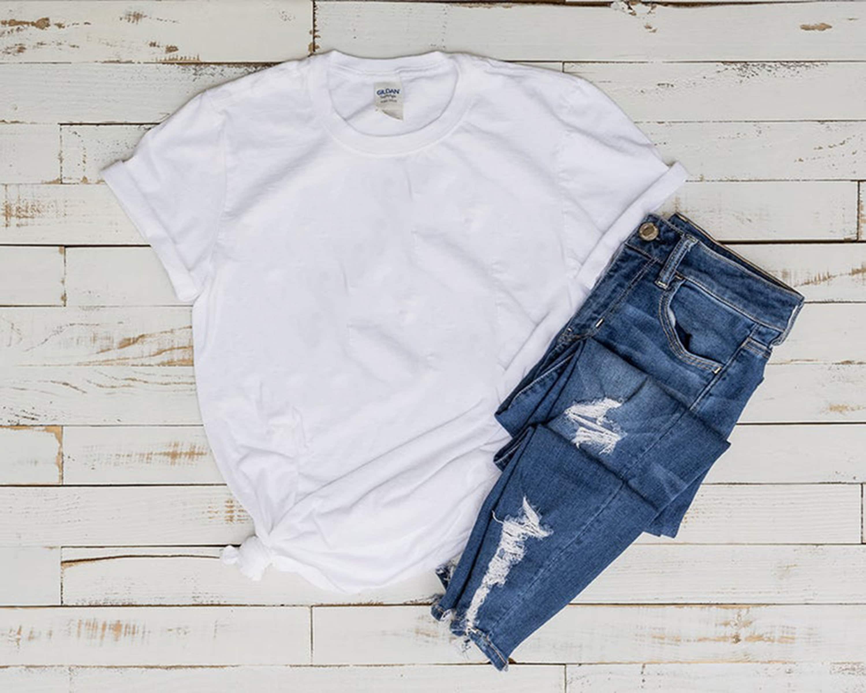 Mock-up for svgs jeans rips and white t shirt womens | Etsy