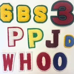 Parche bordado de chenilla con iniciales vintage, letras y números, para planchar o coser, emblema P O W H J 3 D