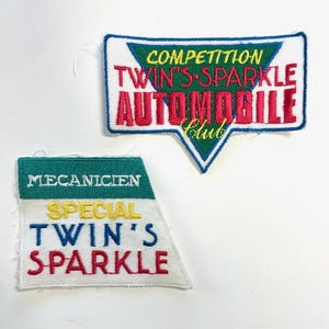 Set of 2 Twin Spark Engine Automobile Club Competition Car Racing Mecanicien Mechanic Vintage Embroidery Patch Badge Iron Sew On Emblem