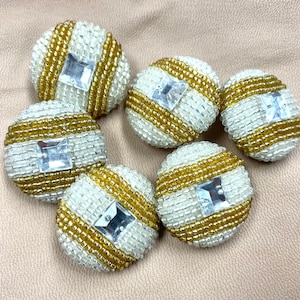 Set of 6pcs Rare Vintage Beaded Rhinestone Buttons 3cm 32mm