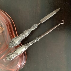Antique Sterling Silver Nail File and Button Boot Hook