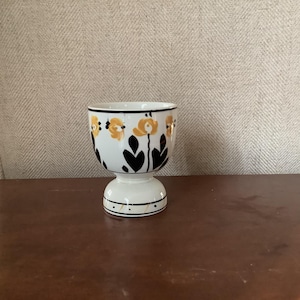 Rare Adderleys Hand Painted Yellow Flower and Black Leaves Double Egg Cup