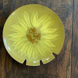 Bovano of Cheshire Painted Enamel on Copper Yellow Sunflower Mid Century Ashtray dish