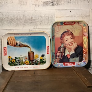 Set of 2 Coca-Cola Advertising Metal Vintage trays, 1950 and 1961