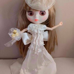Clothe white wedding for Blythe Clothes for all 1/6 scale dolls Wedding fairy tale , handmade clothes creative set with pearls