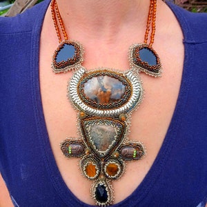 bead embroidery necklace-choker the sands of time Bib necklace Statelment necklace agat