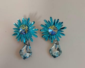Rhinestones earrings ocean colored. Fashion 2025