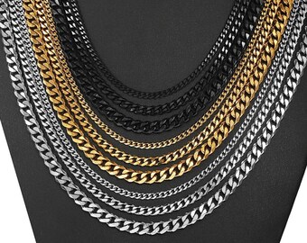 3mm Gold Silver Cuban Link Chain Necklace, Stainless Steel Miami Cuban Curb Link,  Cuban Necklace Gift for her him Men Women Gold 14k Chain