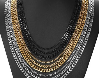 9mm Gold Silver Cuban Link Chain Necklace, Stainless Steel Miami Cuban Curb Link,  Cuban Necklace Gift for her him Men Women Gold 14k Chain