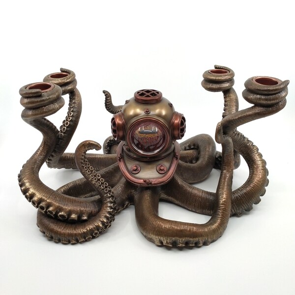 Last one Submersible Headed Octopus Candle Holder ,Steampunk Four Sleeves Candle Holder,Candlestick, Office and Home Decor,