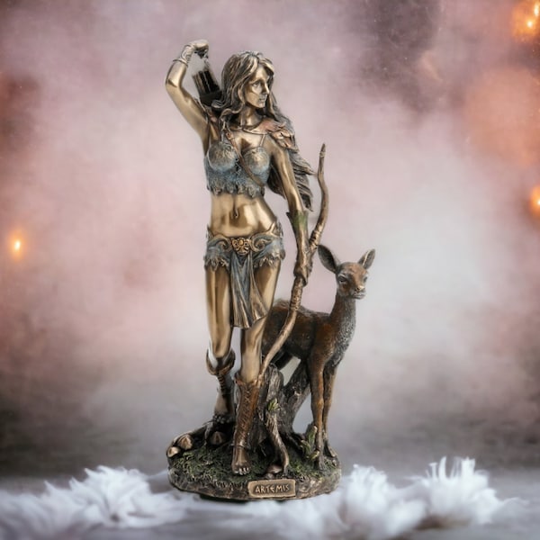 Statue Artemis, déesse de la chasse et de la nature sauvage, finition bronze 9,84 po. | Veronese Design Artemis Statue de la déesse grecque de la chasse