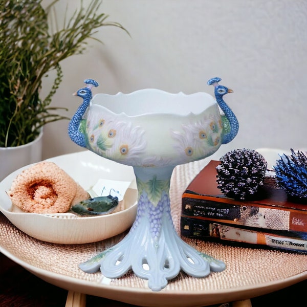 Art Nouveau Porcelain Peacock Patterned Sugar Bowl 16,5 cm, Table Top Decor, Home Porcelain Design, Gift for her