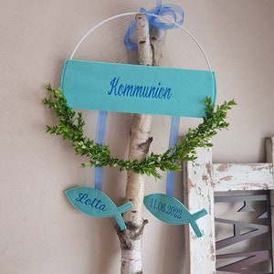 Door wreath door decoration metal ring communion confirmation baptism gift felt desired name desired data personalized gift reminder