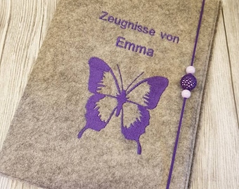 Zeugnismappe Mädchen Zeugnisse Schmetterling Filz Einschulung Schule Schulkind Schultüte Wunschnamen personalisiert