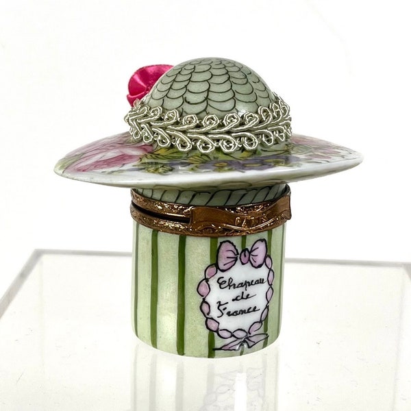 Limoges Hat Paris hand painted porcelain pill box  trinket