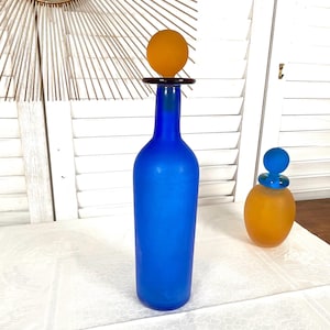 Satin glass bottle engraved Franco Moretti italian Murano Vintage