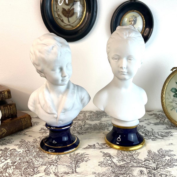 Two sculptures Porcelain Limoges Tharaud children busts Paris