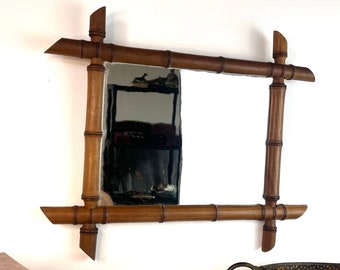 Antique large french mirror faux bamboo carved wood wall barber shop