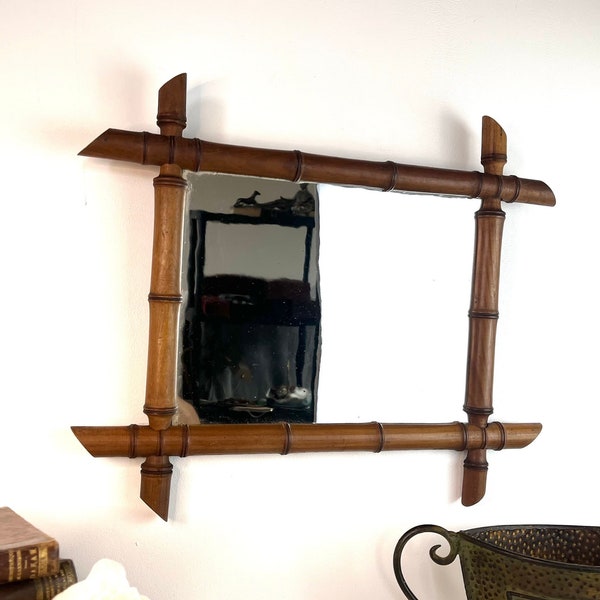 Antique large french mirror faux bamboo  carved wood wall barber shop