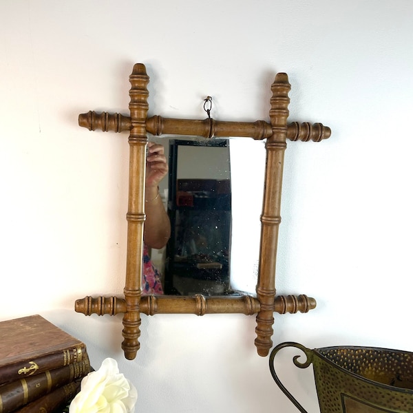 Antique french mirror faux bamboo  carved wood wall barber shop