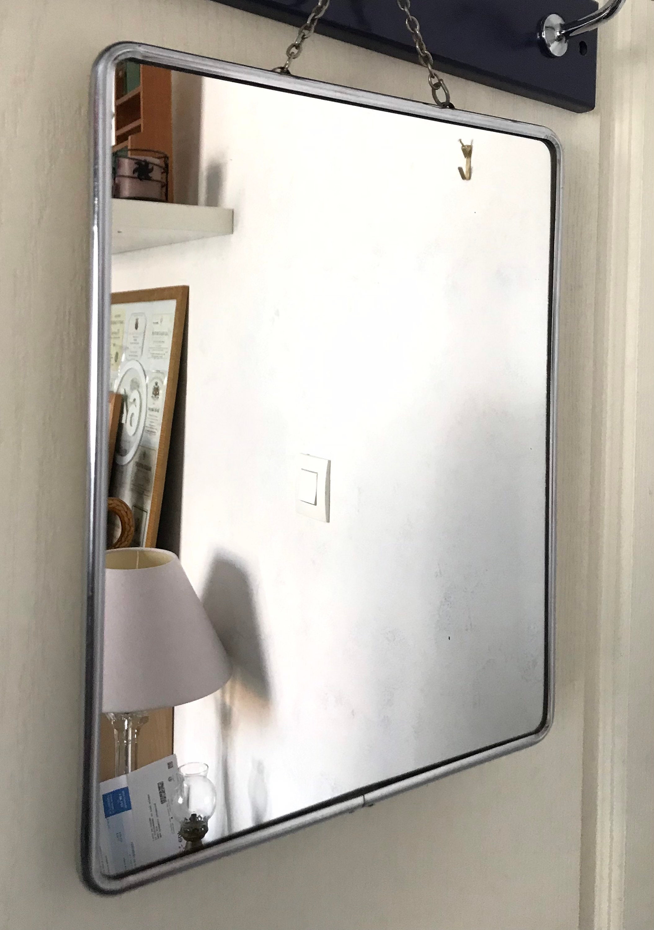 Ancien Miroir Barbier Années 40 Français Barber Shop Mirror