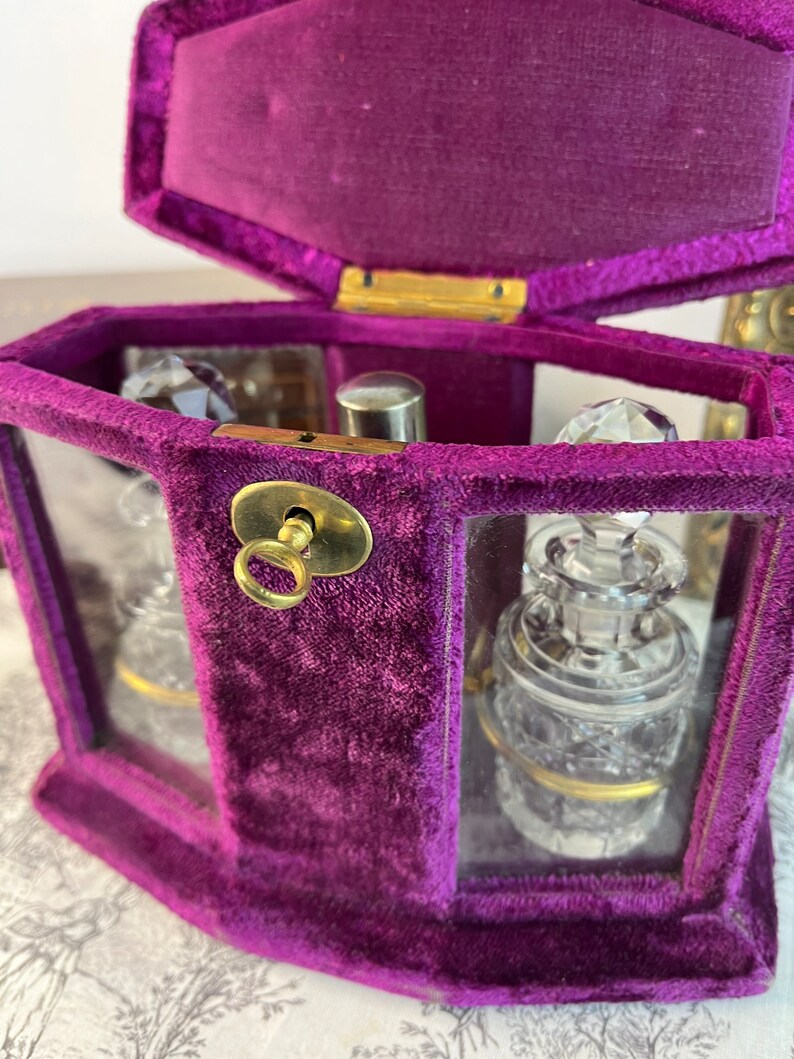 Antique French Perfume Cellar in Purple Velvet Victorian Period Scents