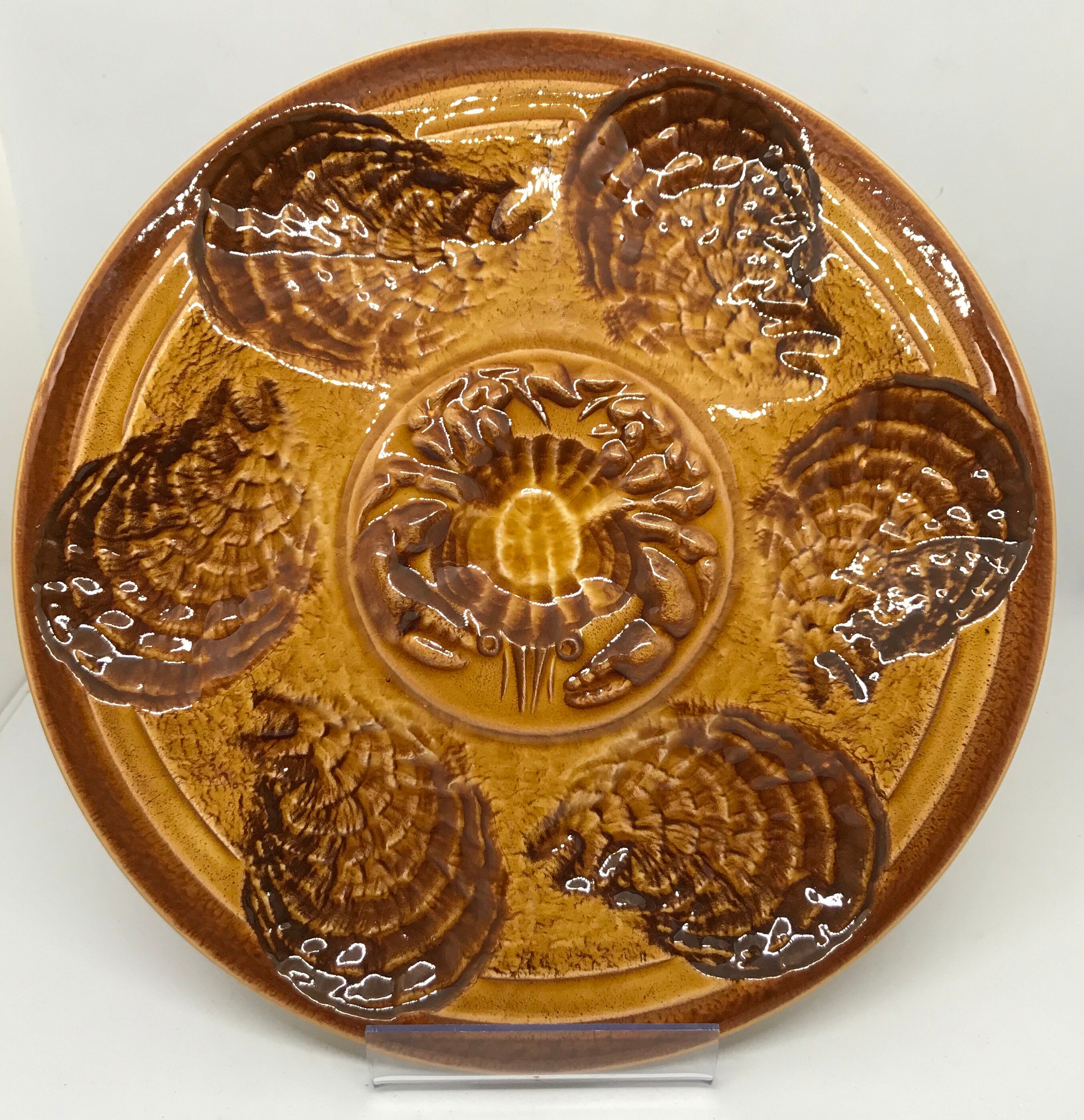 French Oyster Plate Crab Majolica Sarreguemines Faïence