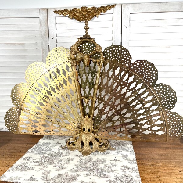 Rare french brass peacock fireplace screen victorian style