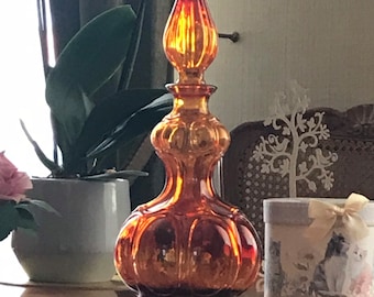 Amberina Empoli Genie bottle Art Glass italian decanter vintage MCM