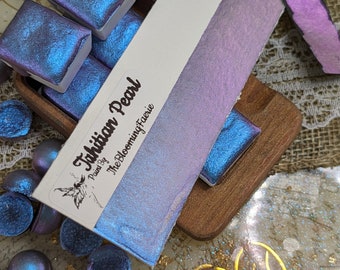 Obsidian Tahitian Pearl Watercolor Paint: Handmade Colorshift Half Pan