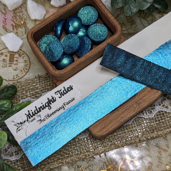 Midnight Tides} { Blue Pearl } Hyper Colorshift- Handmade Watercolor Paint  Created By TheBloomingFaerie {Made in The USA}
