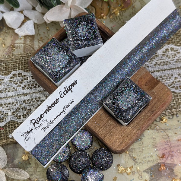 Rae-nbow Eclipse } Black Holo Glitter // Metallic - Handmade Watercolor Paint  Created By TheBloomingFaerie {Made in The USA}