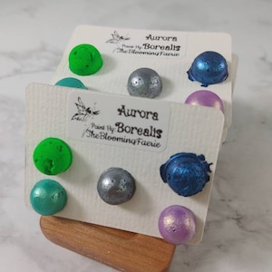 Aurora Borealis} Shimmer // Interference // UV Reactive - Handmade Watercolor Paint Dot Card (MidnightBlue, Fluorescent Green,Purple&Teal)