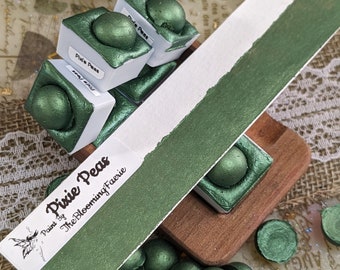 Pixie Peas } Green // Metallic - Handmade Watercolor Paint Created By TheBloomingFaerie {Made in The USA}