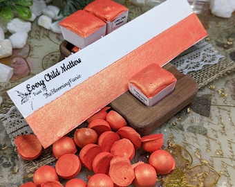 Orange Metallic Watercolor Paint: Handmade Calligraphy Paint