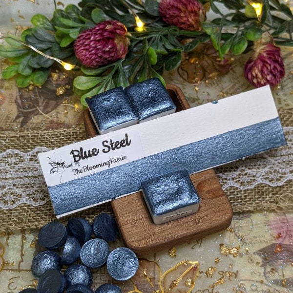 Blue Steel } Blue/Metal // Metallic - Handmade Watercolor Paint Created By TheBloomingFaerie {Made in The USA}