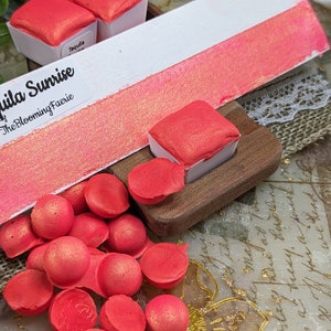 Tequila Sunrise } Polarizing Pink / Gold //Metallic - Calligraphy Handmade Watercolor Paint By TheBloomingFaerie