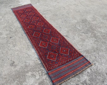 Vintage Afghan Wool Runner Rug: Handmade Tribal Hallway Mishwani (1&#39;11 X 8&#39;6 Ft)
